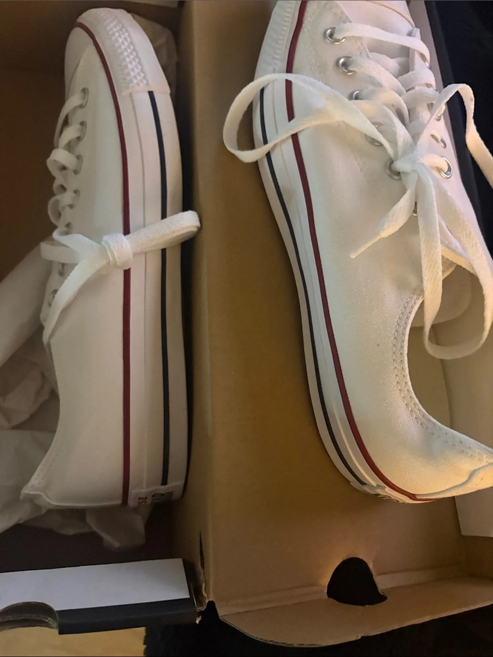 Converse all star White Low-Top Canvas Sneakers with Red and Navy Stripe